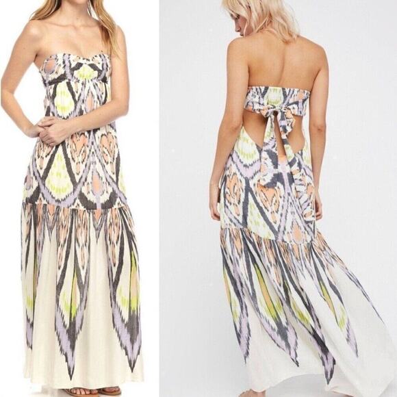 Free People Mojave Maxi Dress Size S Strapless Aztec Southwestern Open Back - Picture 1 of 9